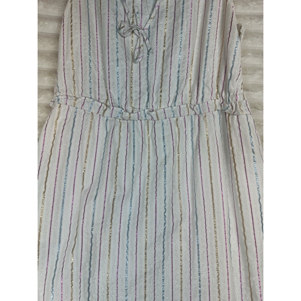 J Crew‎ Dress Women's White Multi Metallic Shimmer Stripe Ruffle Trim Midi 10 - Picture 5 of 15